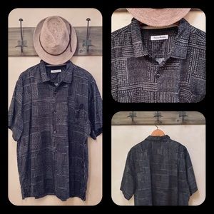 TOMMY BAHAMA Silk/Cotton Charcoal Grey/Black Batik Button-Down S/S Shirt-XXL